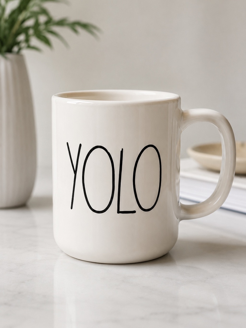 Off White‎ Cream with Black YOLO Coffee or Tea Mug by Magenta